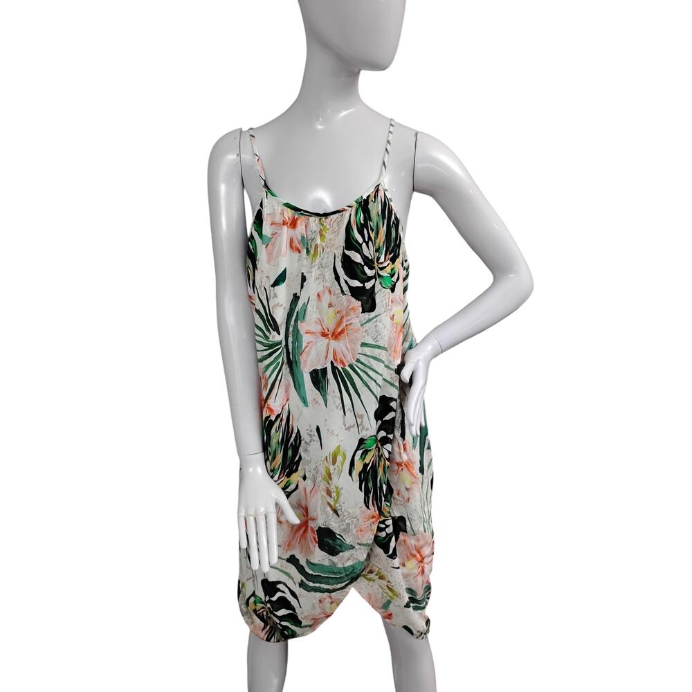 Mynah Swim Cover Up Dress Tropical Floral Print Over Lap Front Adjustable Straps